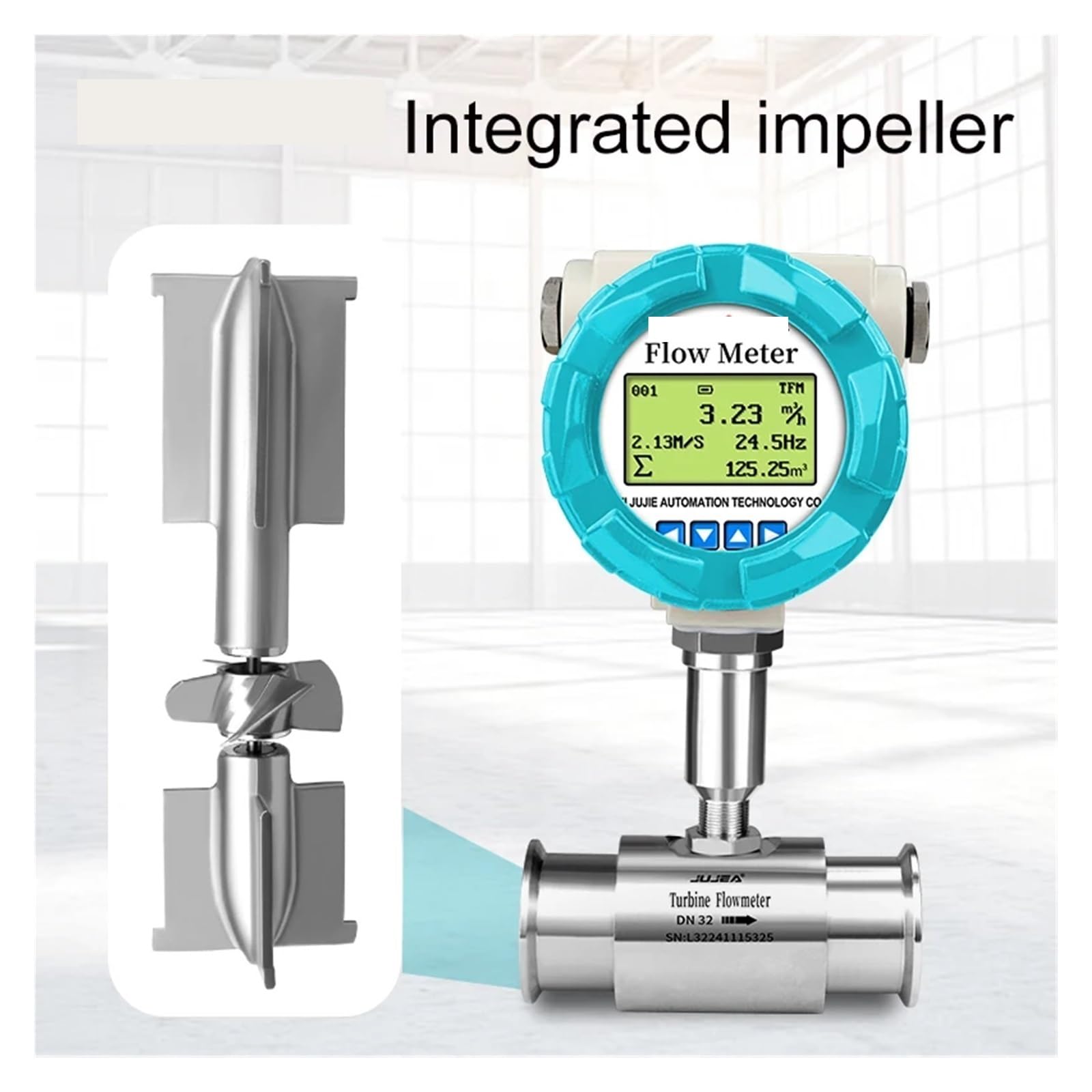 Medidor de Agua Medidor de flujo turbina con abrazadera 1/2 pulgadas, 4-20 mA, pulso Modbus, caudalímetro aceite diésel(DN32-RS485-SS316)