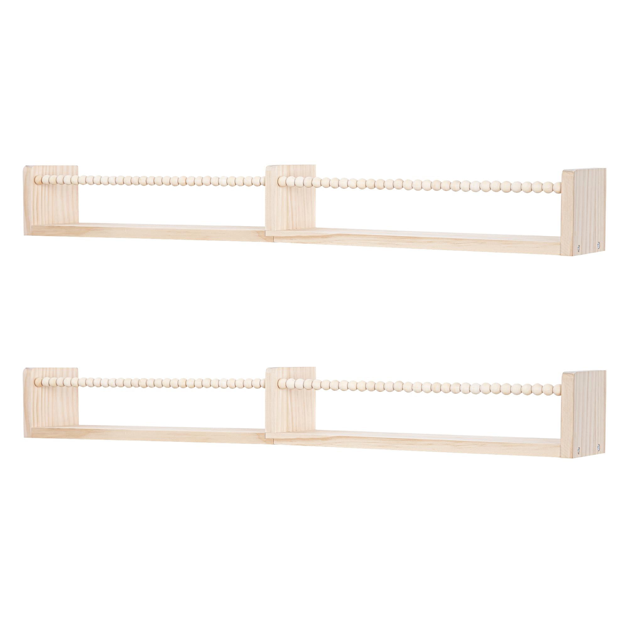 NIUBEST Nursery Shelves for Wall,Kids Bookshelves Set of 2,Floating Bookshelf Baby Book Toy Display Storage Organizer Decor with Wooden Beads Bar,Preassembled,Natural Pine Wood,81.5CM