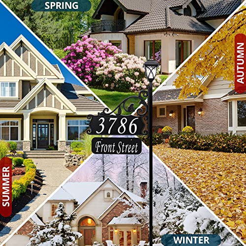 Address America USA Handcrafted, Double-Sided Reflective Boardwalk Lawn Address Sign With Name Rider And LED Solar Light - 47" Pole