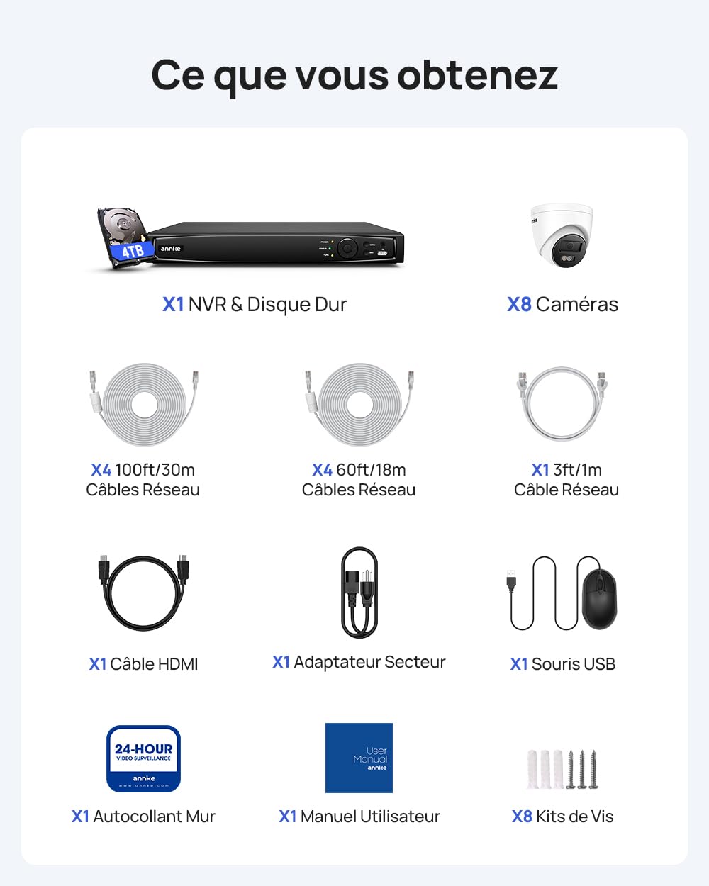 ANNKE Kit de Vidéosurveillance PoE 4K, NVR 16 Canaux avec HDD 4To