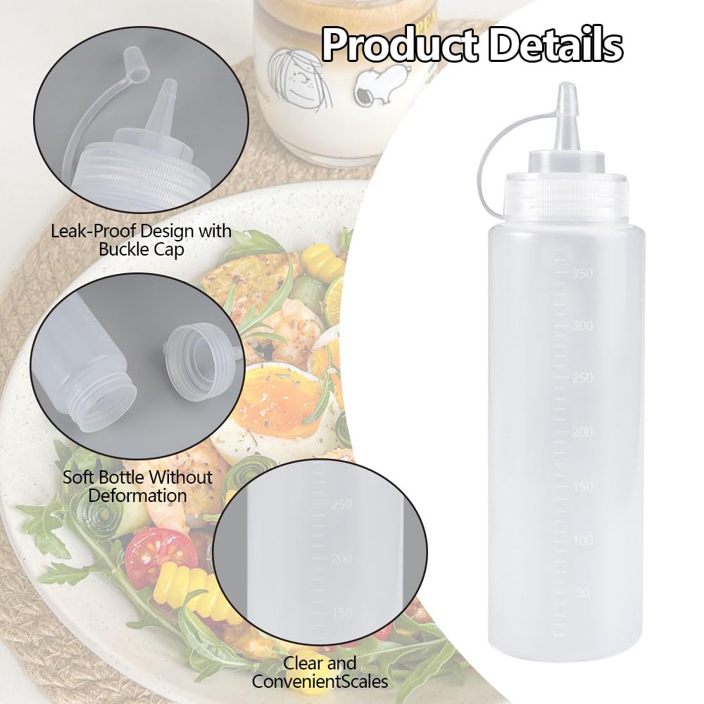 Bottiglie Squeeze Per Salse 4 Pezzi - 350 Ml Con Tappi E Imbuto, Ideali Per Cucina E BBQ - Foto 3