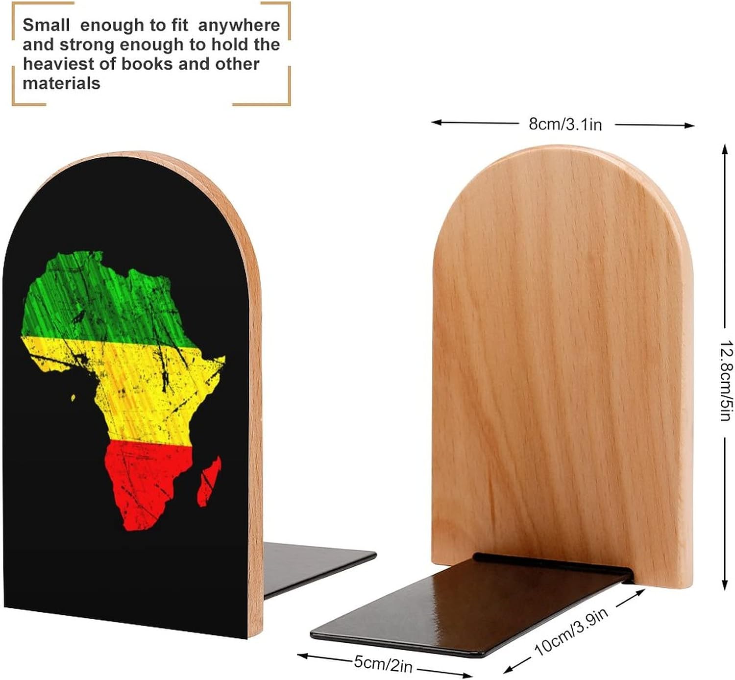 Africa Map Reggae Rasta Book Ends for Shelves Wooden Book Stand Book Holder for Library School Office Home Study Decor