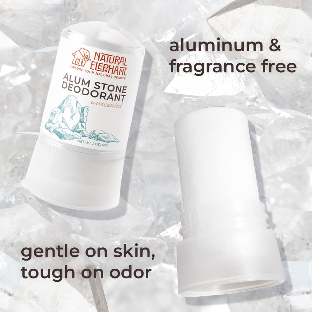 Natural Elephant Deodorante in pietra di allume, 60 g, naturale, senza profumo, senza alluminio, per uomini e donne (confezione da 5)