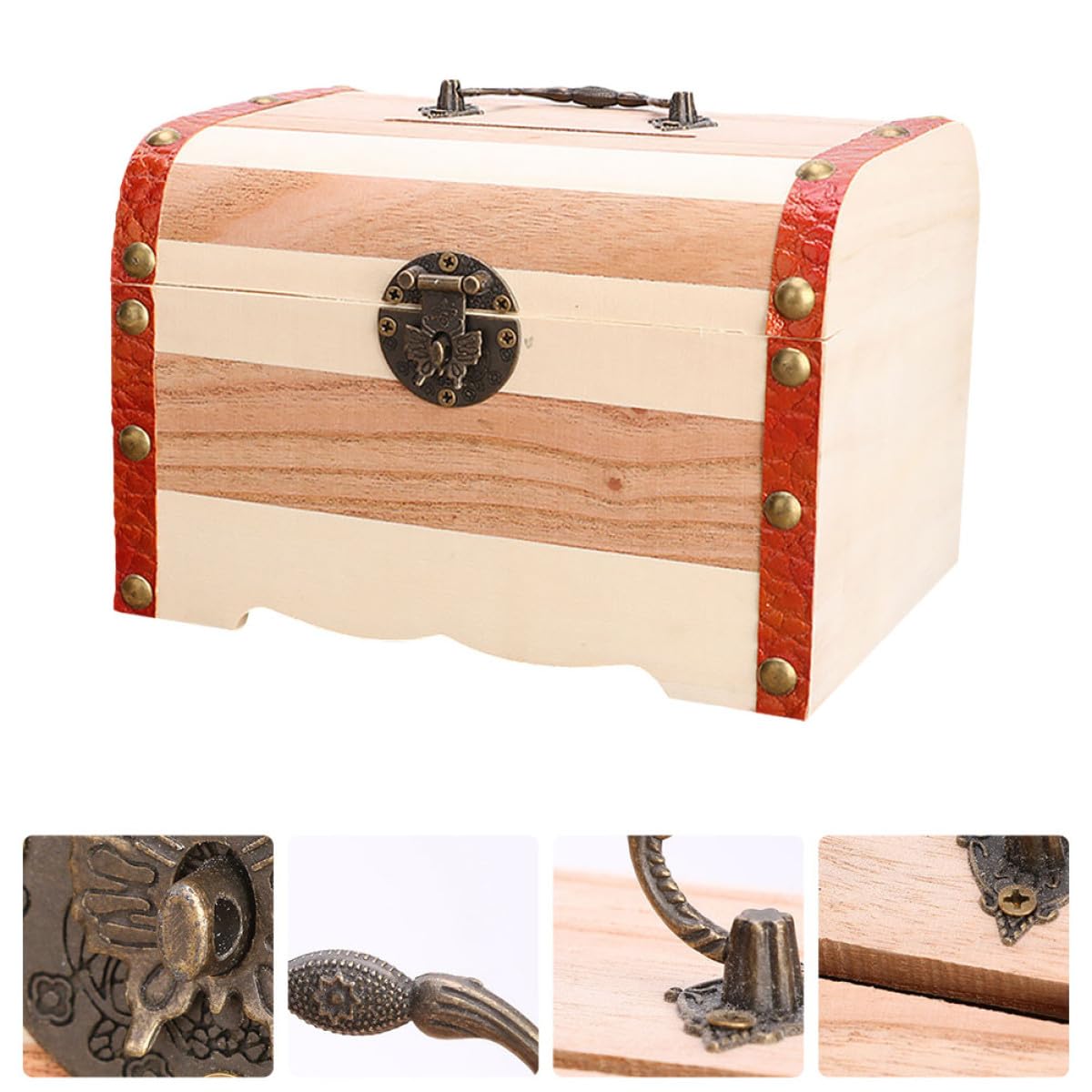 Abaodam Tirelire Coffre à Monnaie en Bois Serrure, Boîte à Trésor Marron pour Garçon et Filles, pour Cultiver L'habitude D'économiser et Conserver la Monnaie