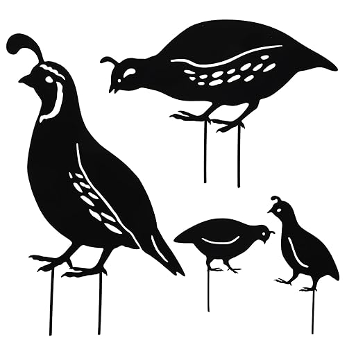 jojofuny 4pcs Garden Quail Stake Bird Yard Art Metal Statue