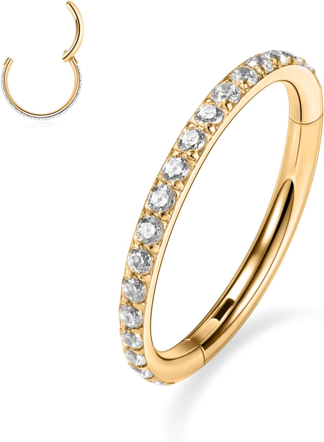 20G 18G 16G 14G 6mm-12mm 316L Surgical Steel Piercing Jewelry Hinged Seamless Earrings Clicker Hoop Piercing Rings for Cartilage Helix Rook Septum Daith Tragus Lobe CZ/Opal/Shell/Turquoise