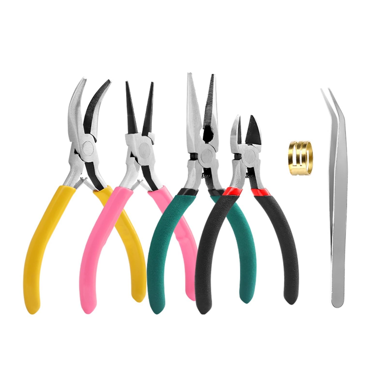 Ensemble de pinces pour bijouterie Kit d'outils for la fabrication de bijoux en métal : pince coupante, à bec rond coudé, kit for création et réparation Idéal for le bricolage(Yellow 4pcs)