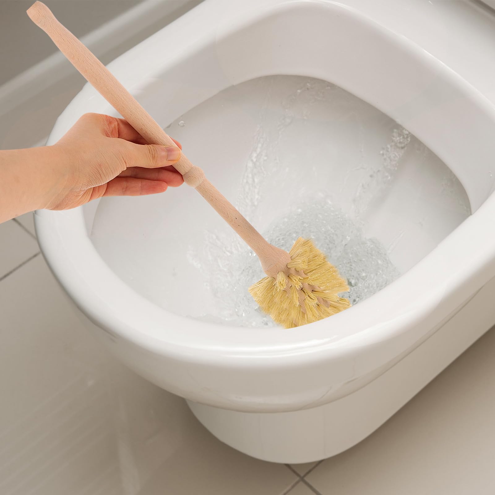 TEHAUX Escobilla para Inodoro con Cerdas Suaves, Mango Ergonómico y Base de Cerámica y Madera de Haya, Cepillo de Limpieza para Baño Doméstico, Soporte Estable para Uso en Hogares