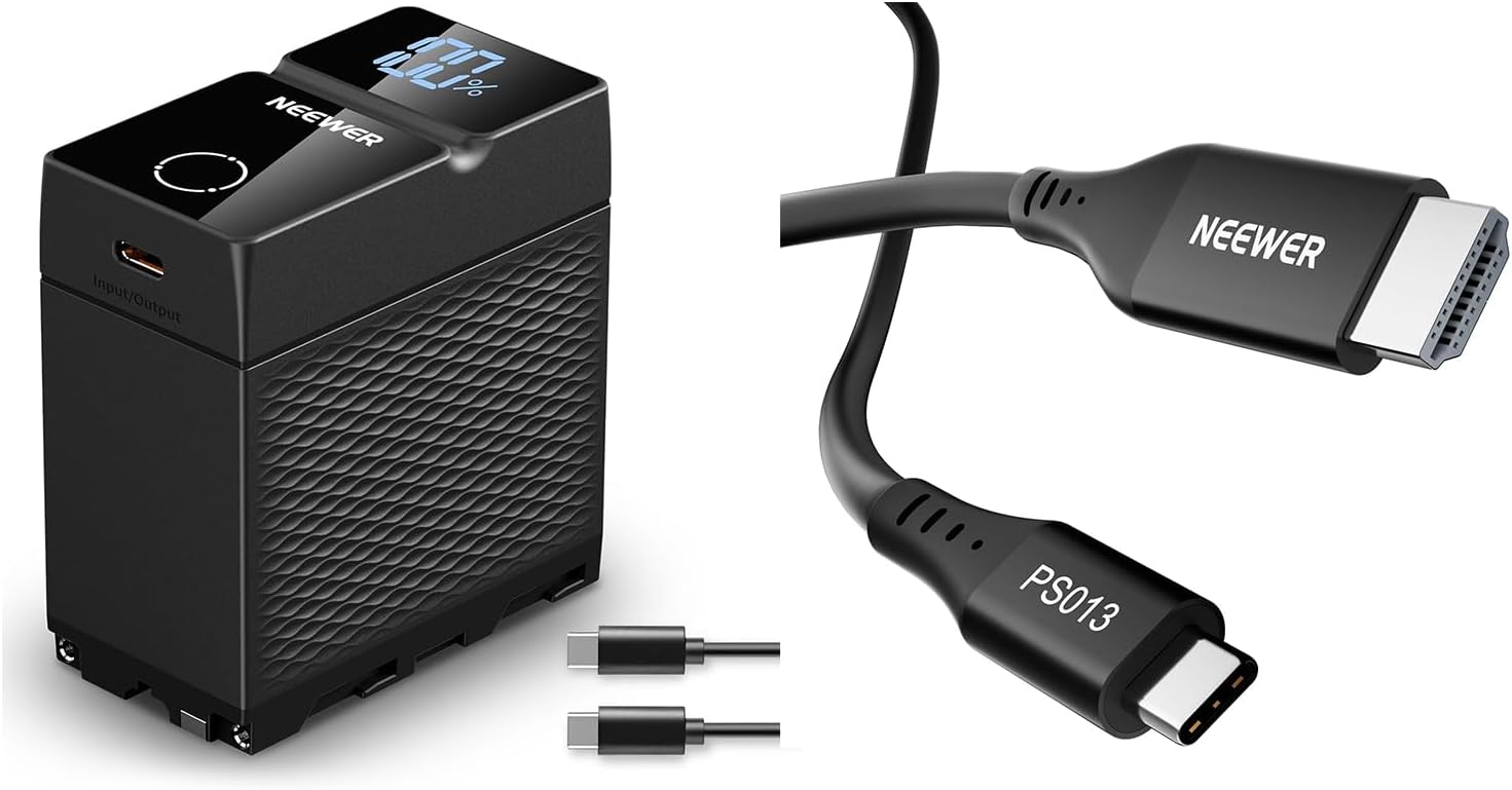 NEEWER NW-F970U 10500mAh Replacement Battery for NP-F970 Compatible with Sony FX3 FX30 A7IV Canon R5 Nikon Z8 Camera + PS013 USB C to HDMI Cable (55cm), 4K 60Hz High Speed Type C to HDMI 2.0 Cable