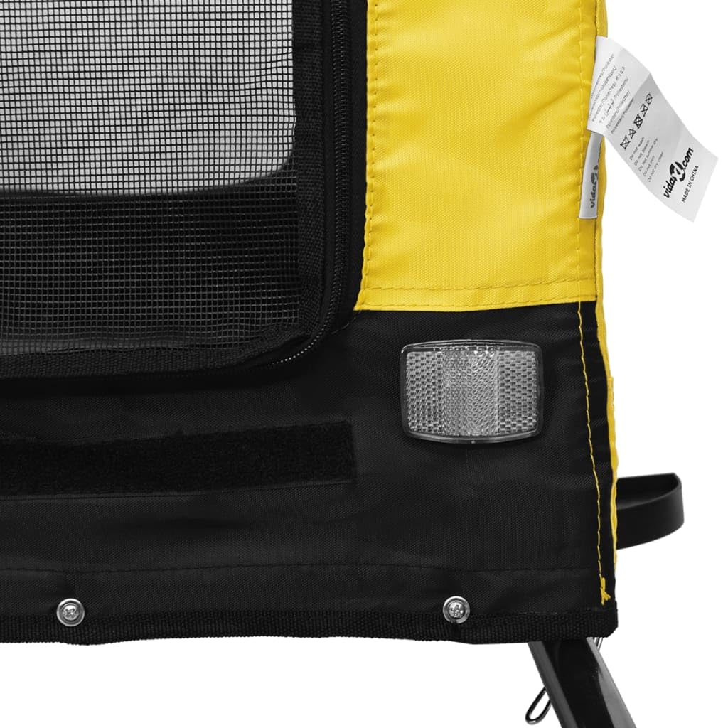Fahrradanhänger für Hunde Gelb Schwarz Oxford Gewebe und Eisen mit PVC Fenster, 124 x 65 x 66 cm, 45 kg, faltbar für Tiertransport