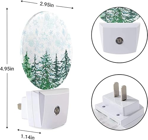 Miniatura 7 de EKOBLA Winter Wonderland - Luz nocturna enchufable con forma de copos de nieve que caen en el bosque de pinos verdes, lámpara de noche LED con