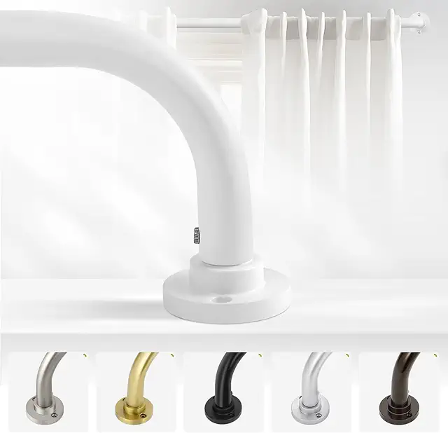 White Wrap Around French Curtain Rods 28-48 Inch Heavy Duty Blackout