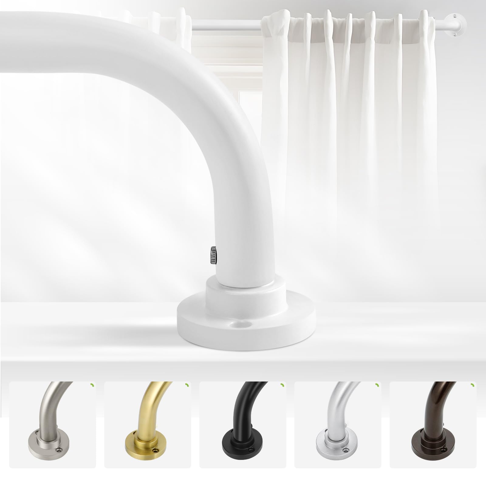 TANGWIN White Wrap Around Curtain Rods 48 to 90 Inch:Blackout Heavy duty Adjustable Window Curtain Rod for Bedroom,Industrial Darkening Curved French