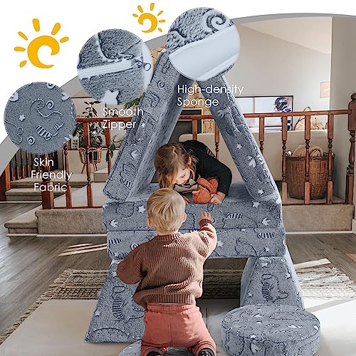 Memorecool Kids Couch Sofa Modular Toddler Couch For Bedroom Playroom, 8-Piece Fold Out Couch Play Set, Creative Baby Couch Children Convertible Sofa Kids Foam Couch, Glow In The Dark Dinosaur #TOP7