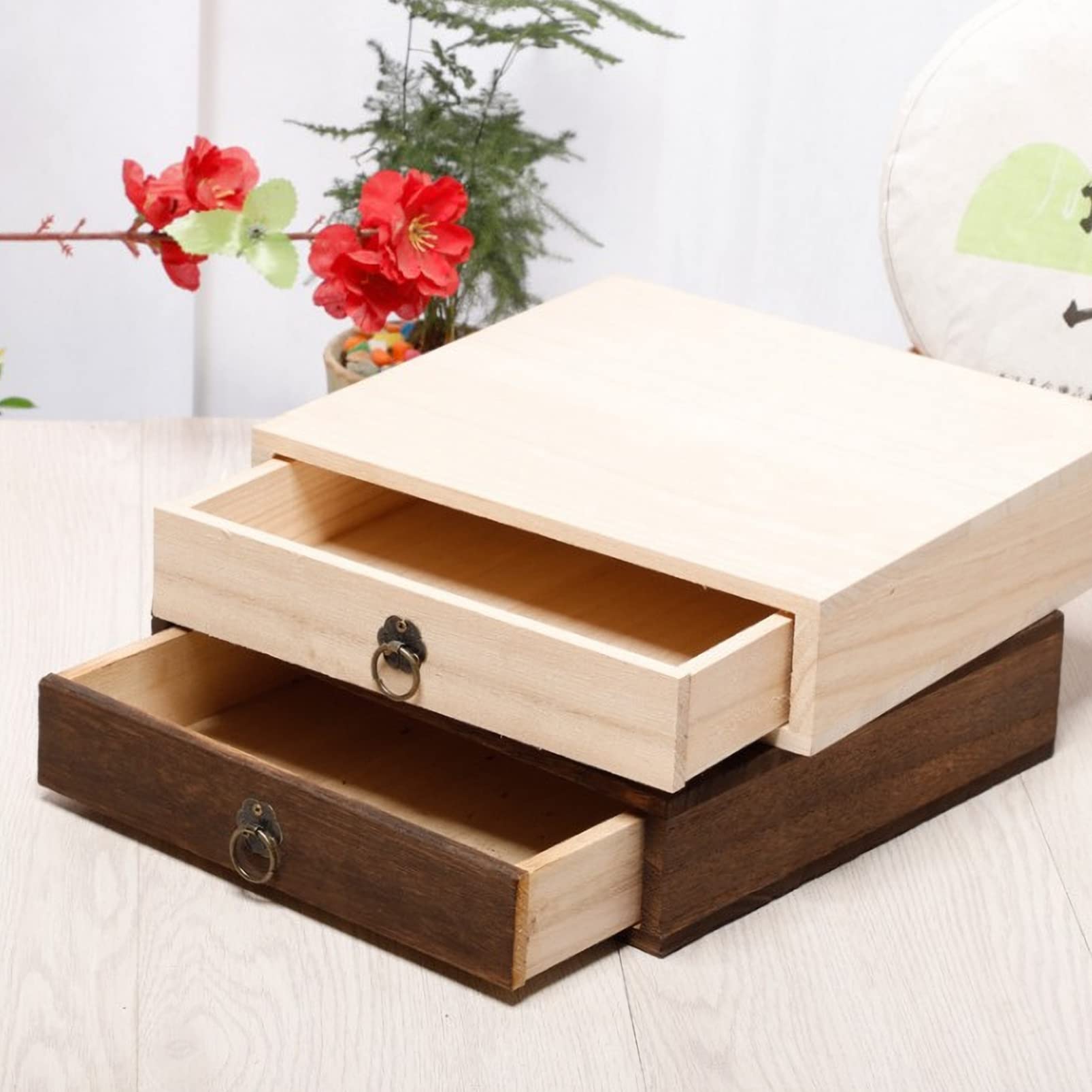 DECHOUS Holz Teekuchenbox mit Mehrschichtiger Schublade Starke Tragkraft und Einfach zu Bedienen Traditionelle Aufbewahrung für Pu Erh Tee Zuhause im Vintage Stil