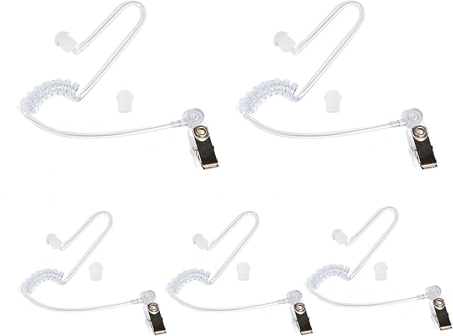 UAYESOK Replacement Air Acoustic Tube Walkie Talkie Coiled Audio Tube with In-Ear Mushroom Earbuds Ear Tips for Motorola Kenwood Baofeng Icom Security Two Way Radio Headsets Accessories (5 Pack)