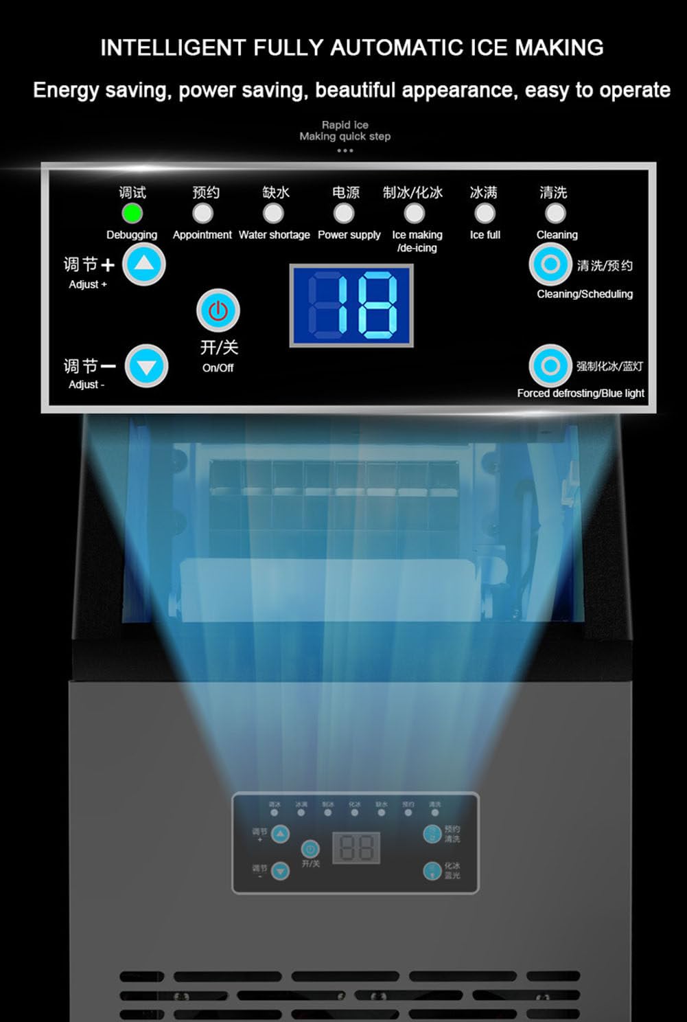 Maquina de Hielo Profesional,Producción Diaria 60kg,Capacidad de Almacenamiento 11.5kg,Autolimpiante máquina de Hacer Hielo para casa con Filtro Incluido y Pala para Hielo