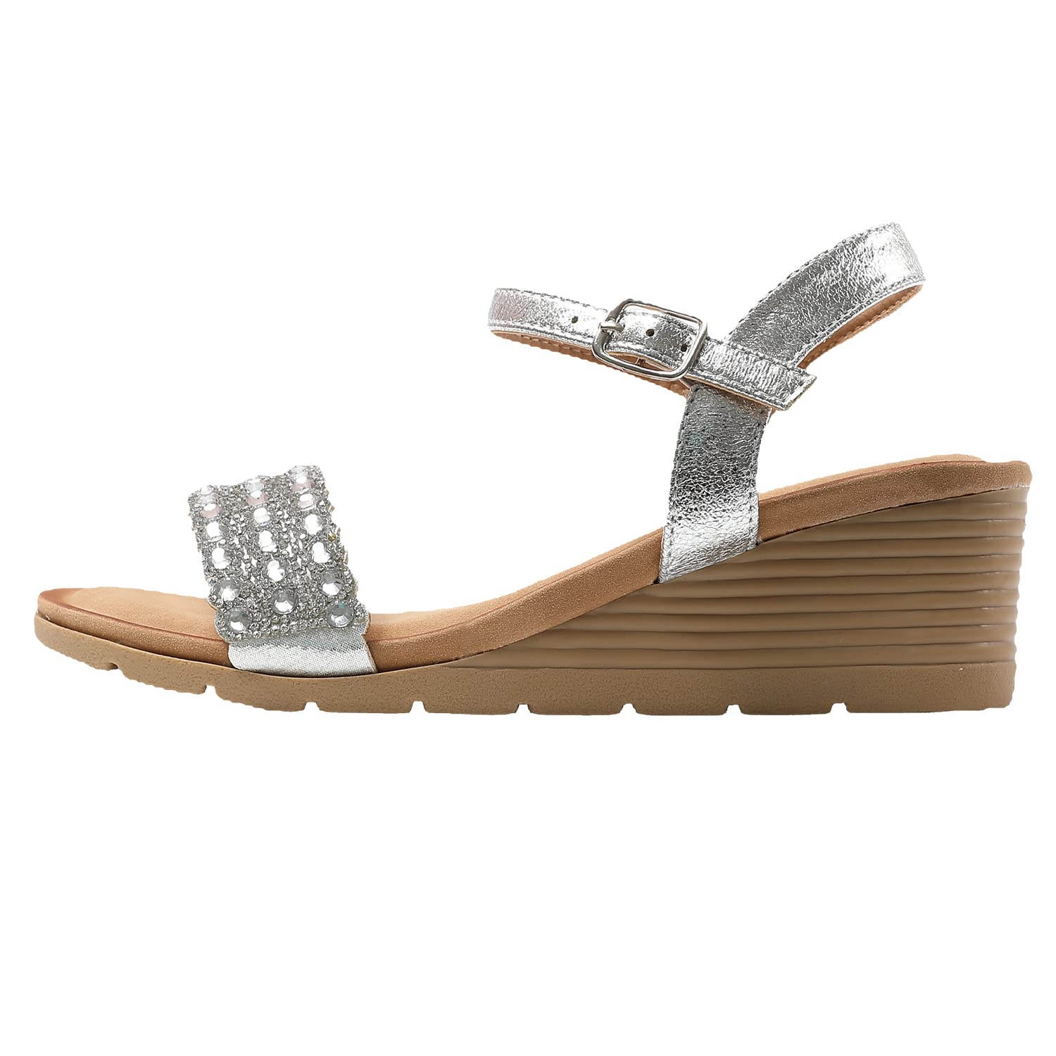 JOMIX Sandali Donna Estive Tacco Zeppa Eleganti Comodi Decorato con Strass