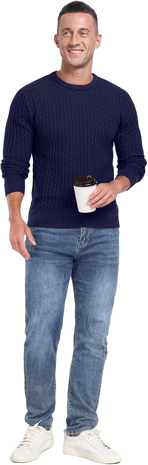 Askdeer Men's Crewneck Pullover Sweater Waffle Long Sleeve Casual Sweater Soft Knit Waffle Texture Sweater Ribbing Edge - Image 5