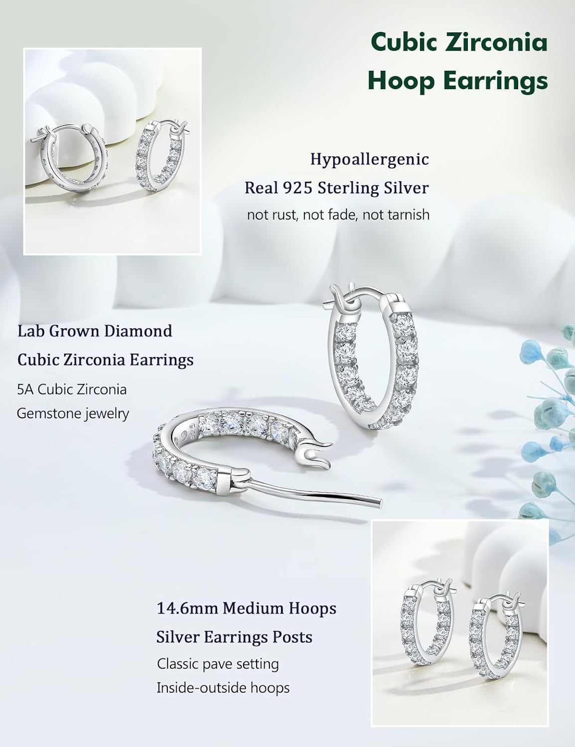 925 Sterling Silver/14K Gold Plated Hoop Earrings for Women Sensitive Ears Cubic Zirconia Cz Earrings Lab Diamond Wedding Earring Huggie Hoops 26/20/15mm - Image 6