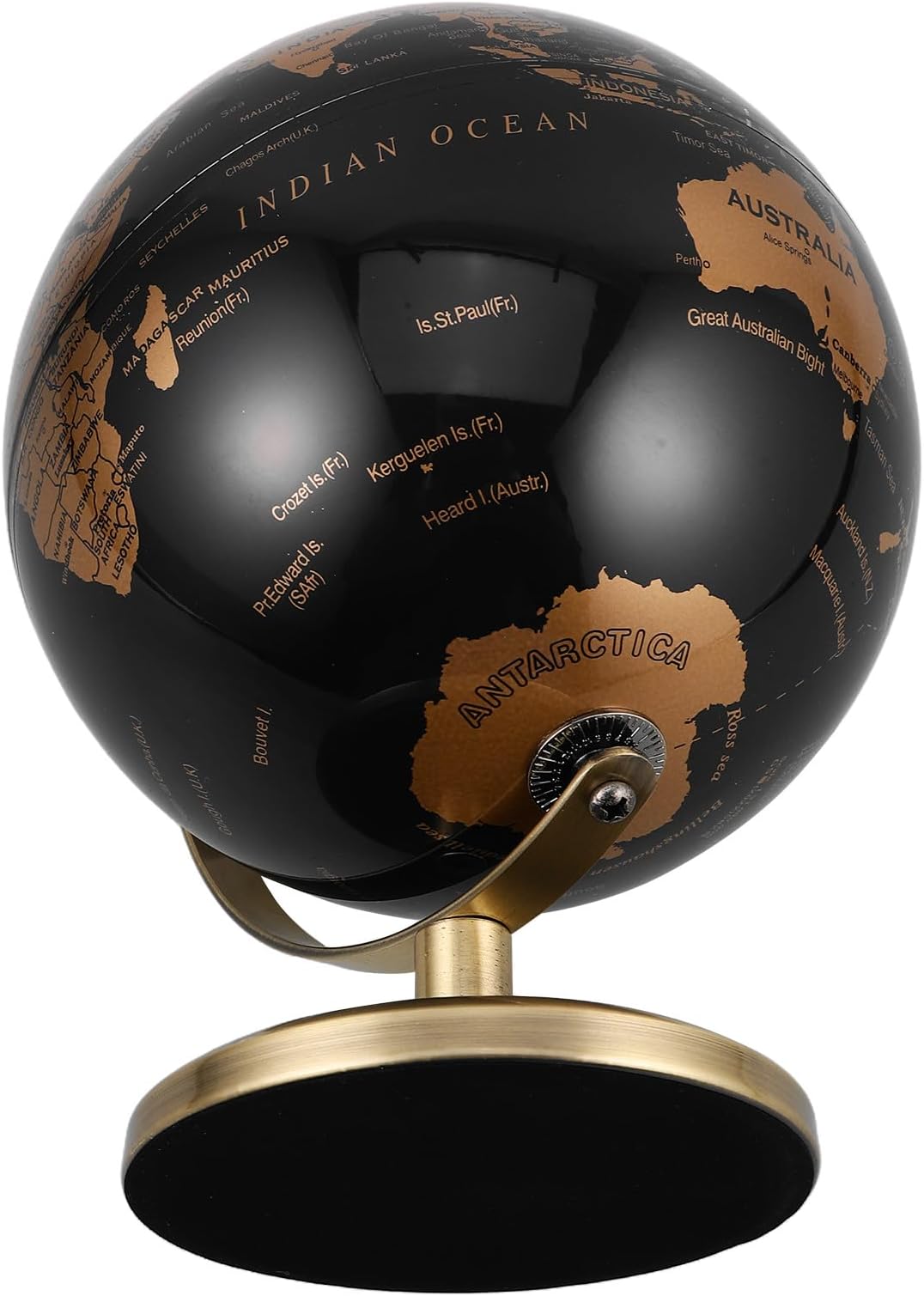 FOMIYES European Style 14cm Rotating Earth Globe with Black Gold English Map on Antique Brass Stand, Mini Desktop Globe for Home and Office Desk Table Decor