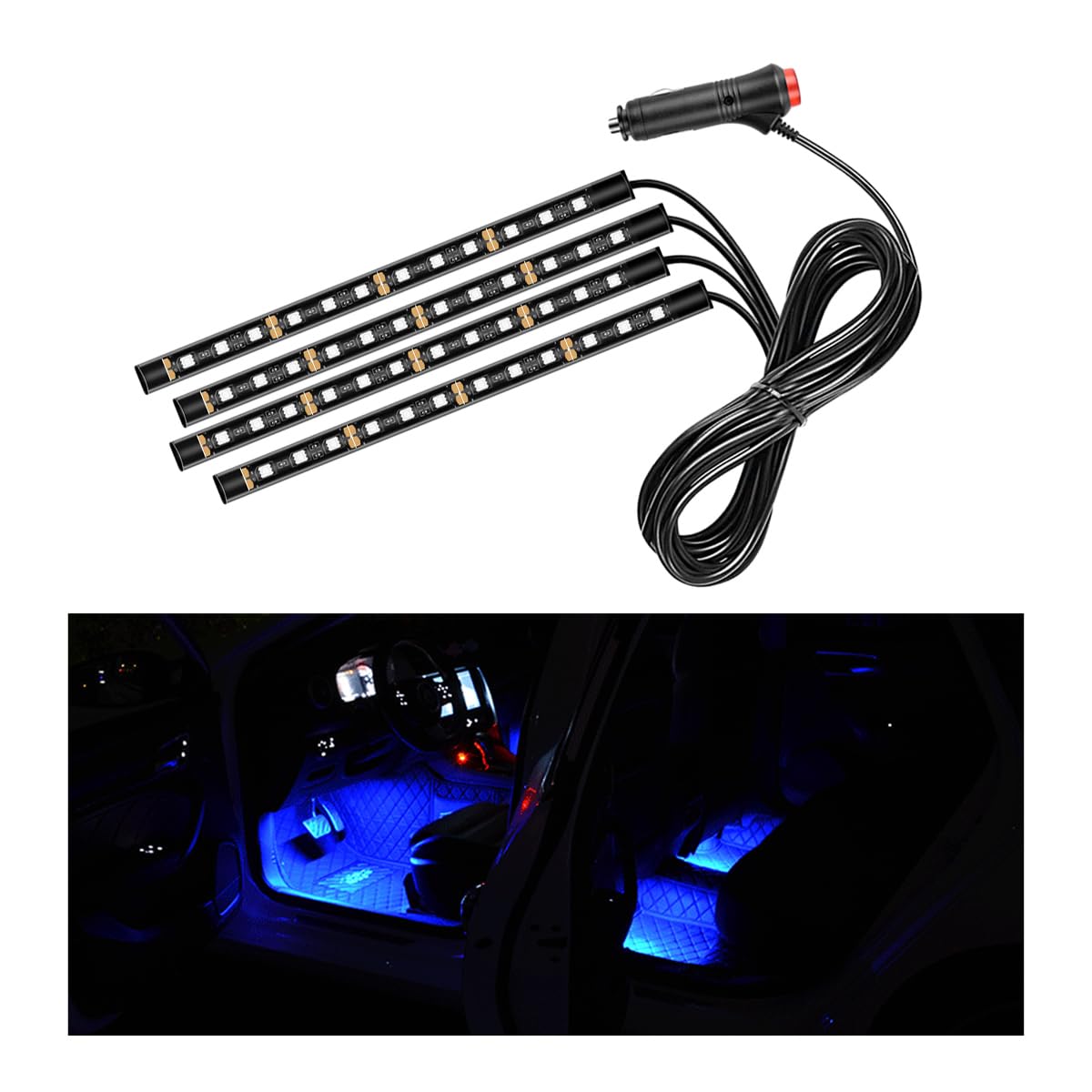 Car LED Strip Light, 48 LED RGB Auto Interior Atmosphere Lights, Cigarette Lighter Under Dash Ambient Night Light, Interior Lamp Lighting Kit Car Accessories (Blue)
