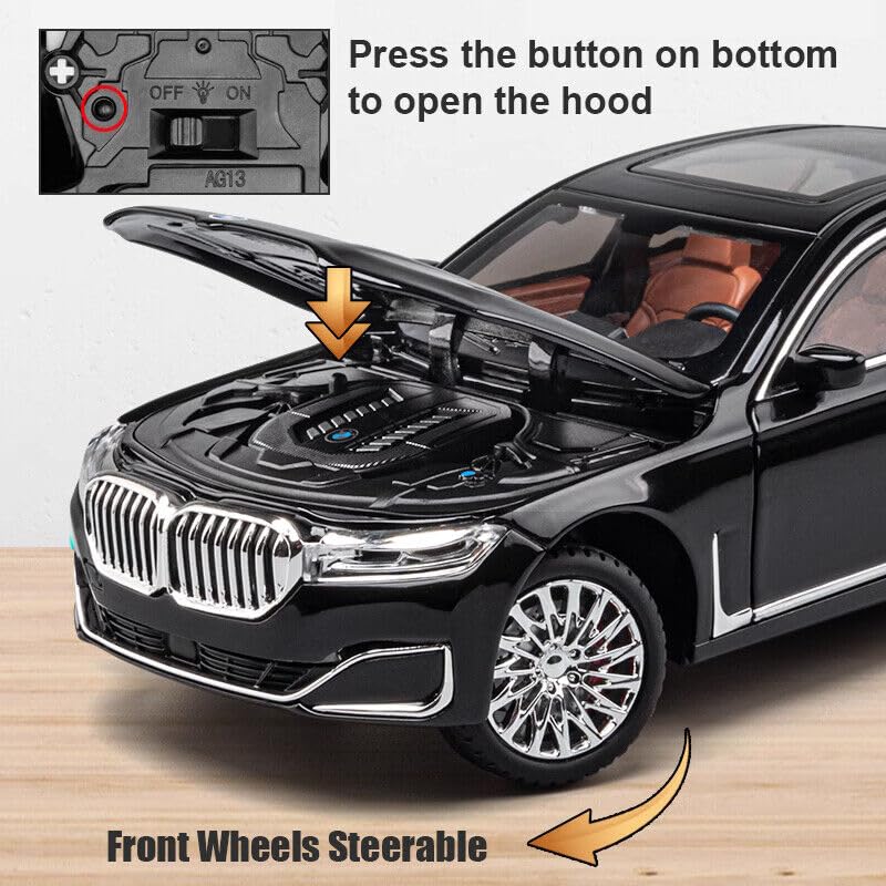 Image of Invite BMW 760Li 1:24 Diecast Scale Model Metal Pull Back Toy car for Kids with Openable Doors & Light, Music Toy Vehicle for Kids(Colors as Per Stock)