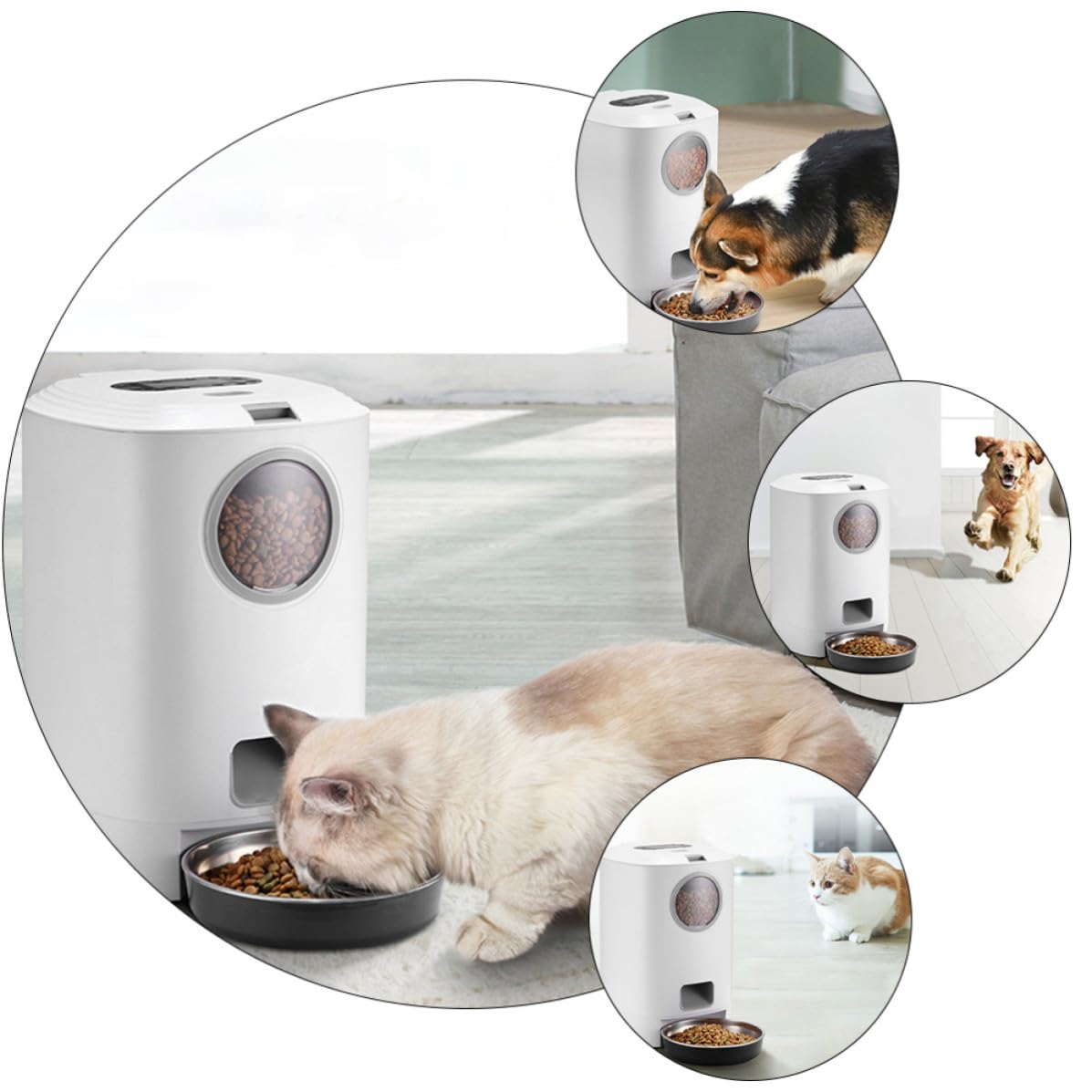 ULTECHNOVO Comedero Automático para Mascotas, Comedero para Perros y Gatos, 4.5l, Blanco, Alimentación Regular y Cuantitativa, Voz, USB, Abs, Acero Inoxidable y Pc, para Mascotas