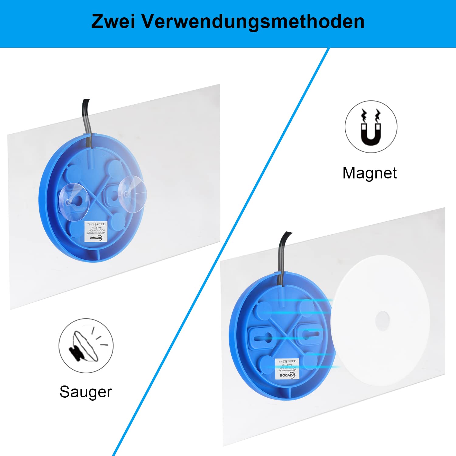 LED Poolbeleuchtung Unterwasser für Aufstellpool, 10W RGB Unterwasser LED Licht Magnet mit 18 LED Perlen, für Frame Pool Stahlwandpool Aquarium Badewanne, IP68 Wasserdicht, 7m Kabel
