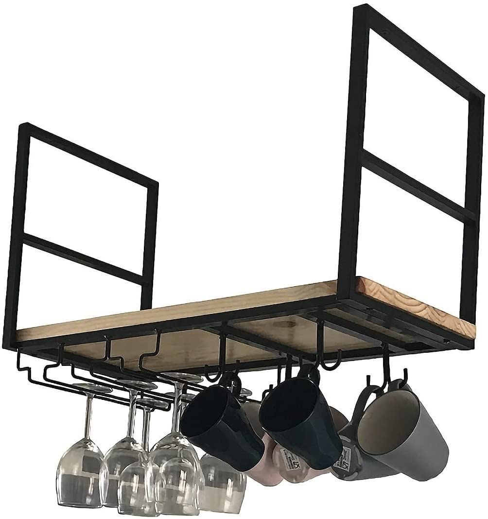 Tablette de plafond suspendue étagère flottante noire porte-vin 100x30x50cm