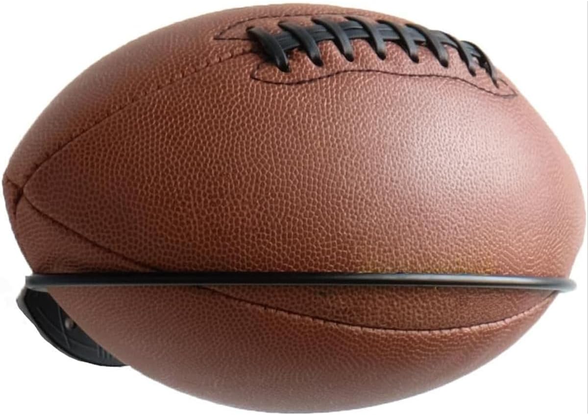 Wallniture Sporta Wall Mount Football Rack, Ball Holder Organization and Storage Rack, Sports Room Decor, Steel, Black