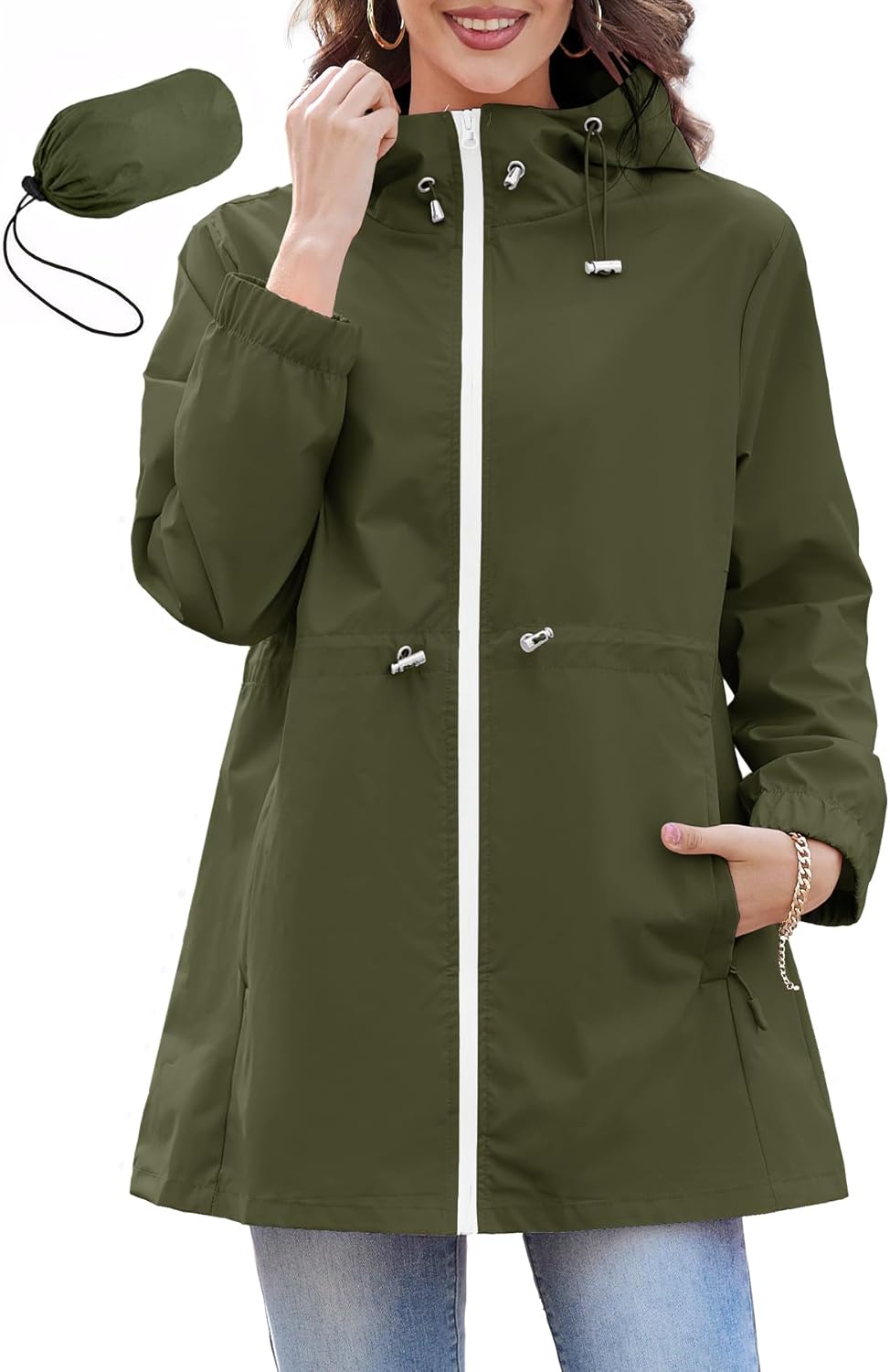 Zando Packable Rain Jacket Women Waterproof - Raincoat for Women Lightweight Hooded Outdoor Windbreaker for Travel Hiking