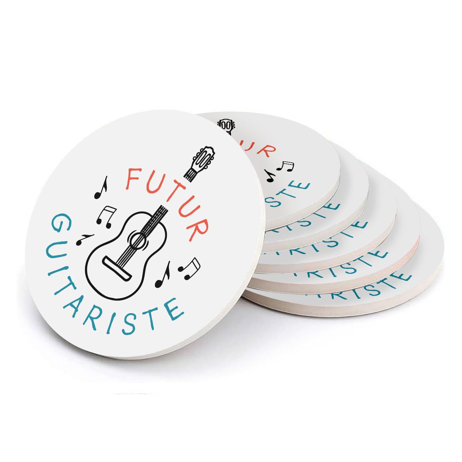 Sous-verre ronds en céramique Futur Guitariste - Lot de 6 dessous de verre musicaux 11cm