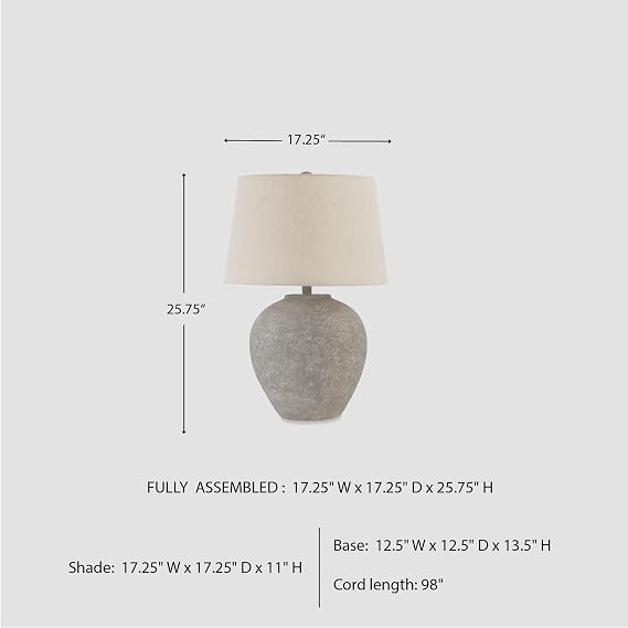 Signature Design by Ashley Dreward Table Lamp, Distressed Faux Stone Look, Textured Metal and Paper Composite Construction, for Living Room Consoles and Bedside Decor, Distressed Gray, 26 Tall