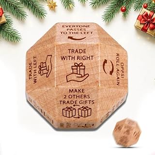 Santa Swap Gift Exchange Dice, Gift Exchange Dice, Christmas Games for Family Party, White Elephant Gifts for Adults Funny, Dice Games for Adults Families Stocking Stuffers for Women Men Wood 1 PCS