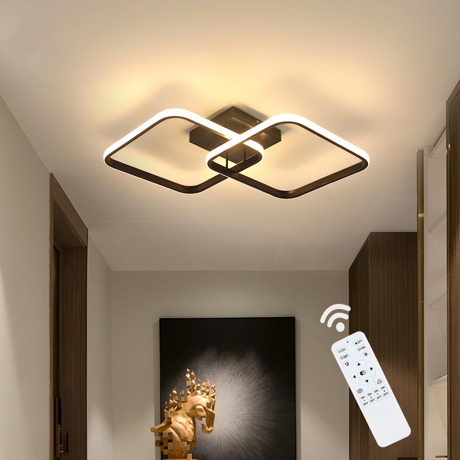 Goeco Dimmable LED Ceiling Light with Remote Control, 50W 5600LM 3000K-6500K Brightness Adjustable LED Ceiling Light, Square Ceiling Lamp for Living Room, Bedroom, Black