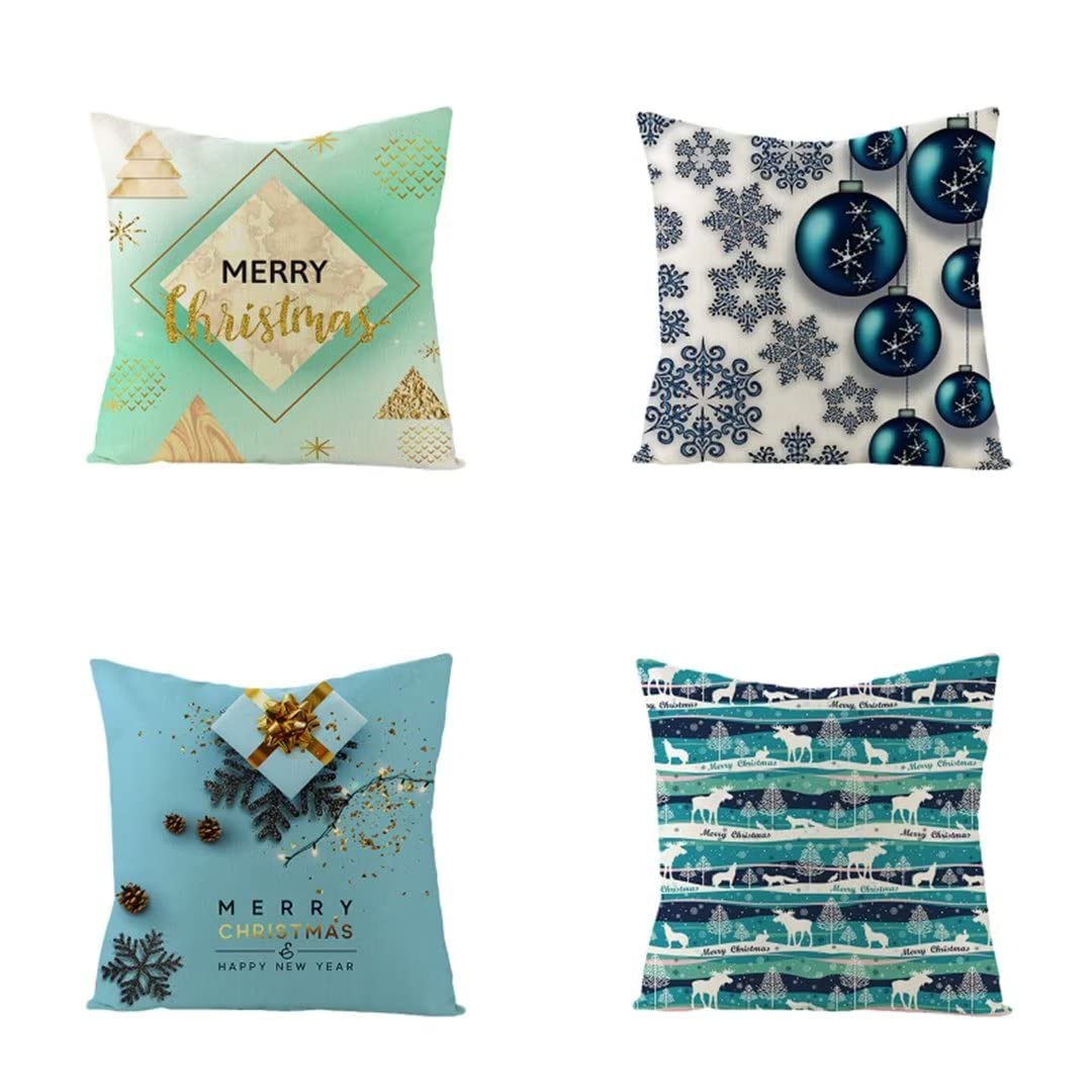 Housse de coussin Noël en lin premium taie oreiller décorative carrée lot de 4