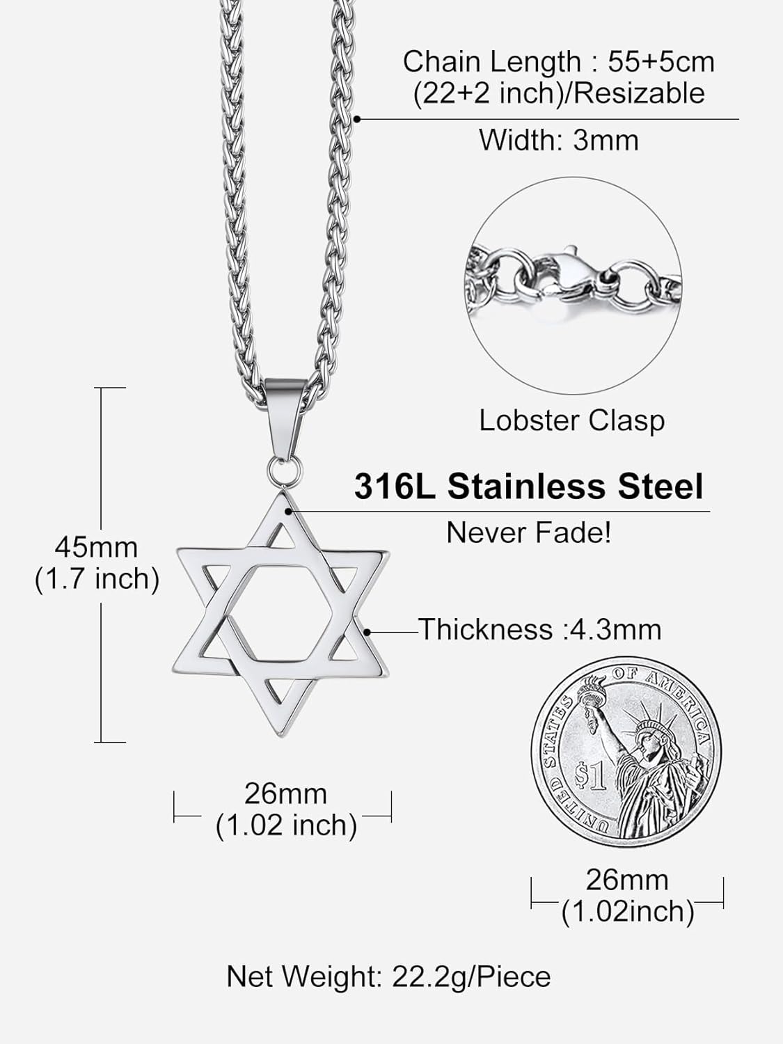 Richsteel Star of David Necklaces for Women Mens Stainless Steel/18K Gold Plated Hexagram Pendant Jewish Israel Jewelry - Image 5