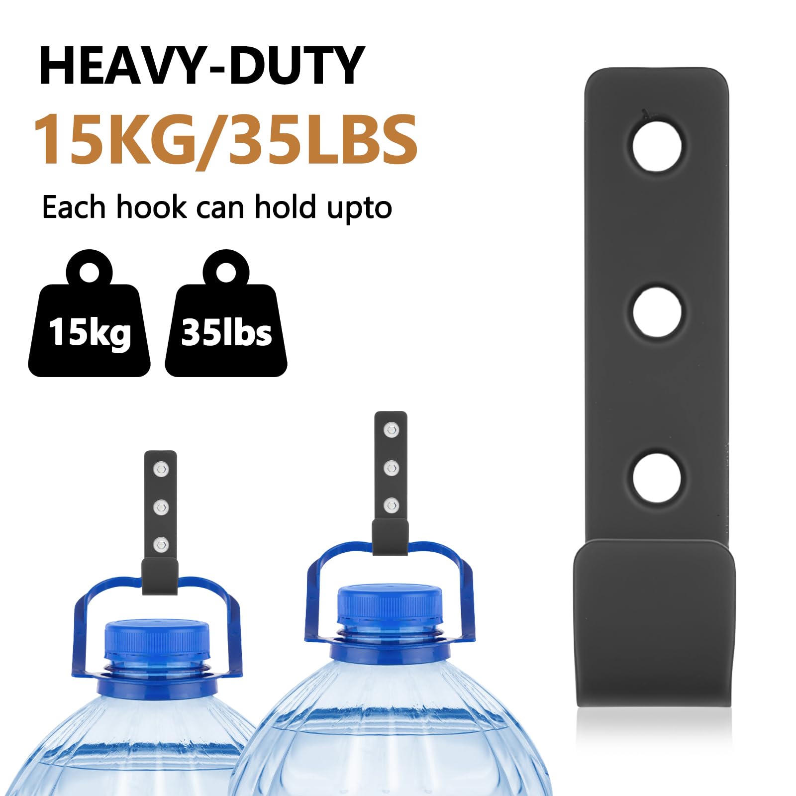 2 Pcs Gancho de Pared para Garaje, Ganchos de Pared en J Resistentes, Ganchos Pared Colgar Herramientas de Garaje, Cobertizos, Mangueras, Escaleras, con Tornillos (Negro)