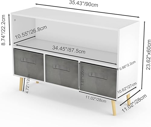 Miniatura 10 de Zacis Estantería para niños, estante para libros para niños con cajones de tela plegables, organizador de almacenamiento de juguetes, estantería