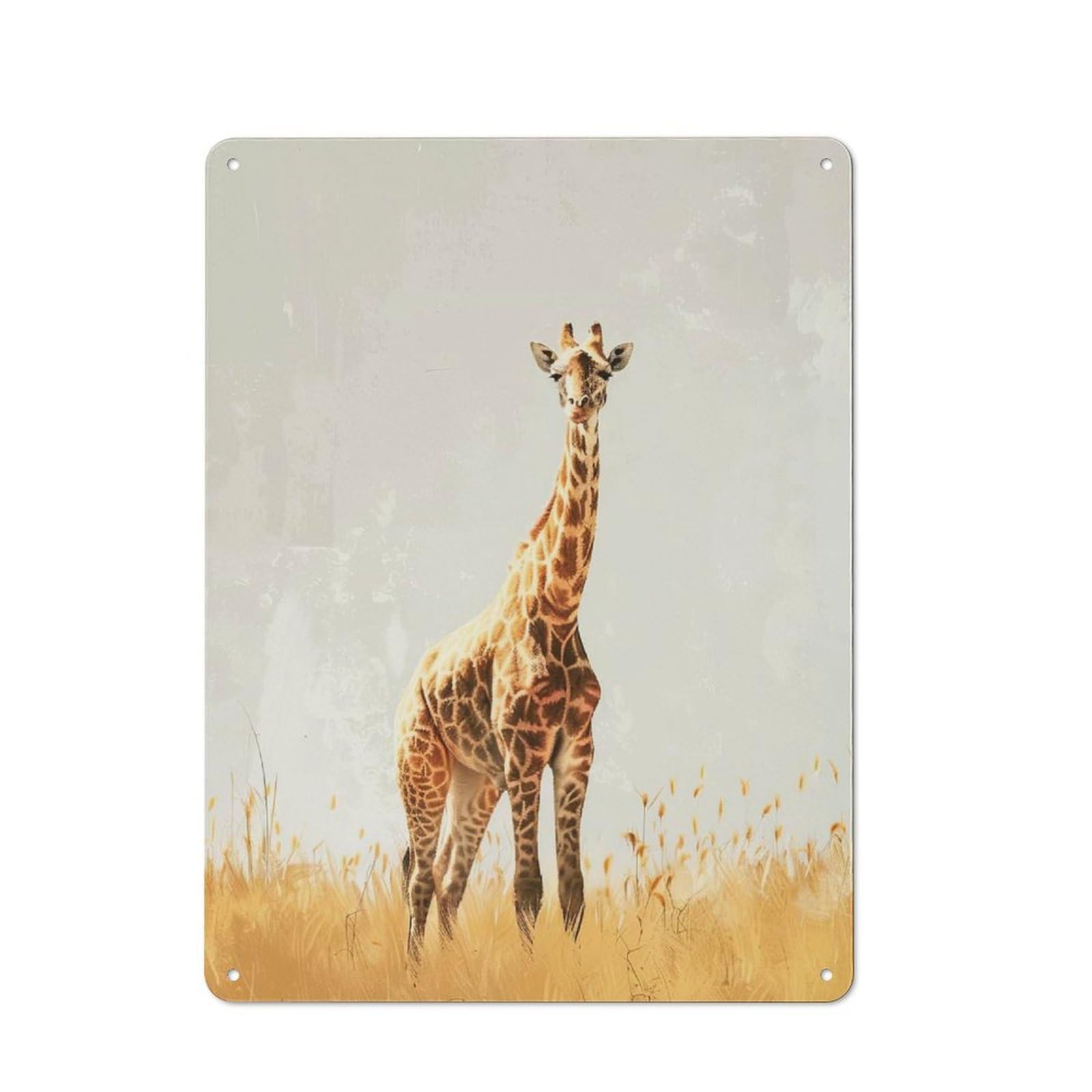 Junmoney Giraffe In Tall Grass Rustic Metal Sign 40X30cm For Kitchen Or Home Bar, Gift For Kitchen Decor Lovers During The Christmas Season