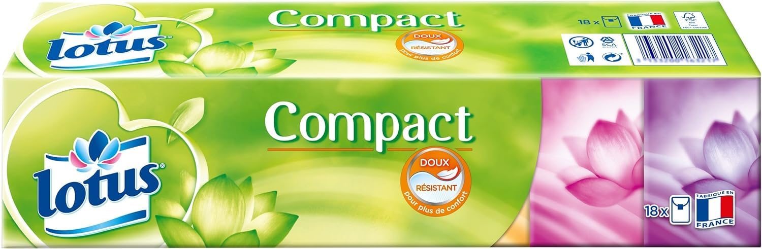 Lotus Compact Mouchoirs en étui - paquet de 18 étuis - Lot de 3 - Vendu Par Lot - Offre Spéciale