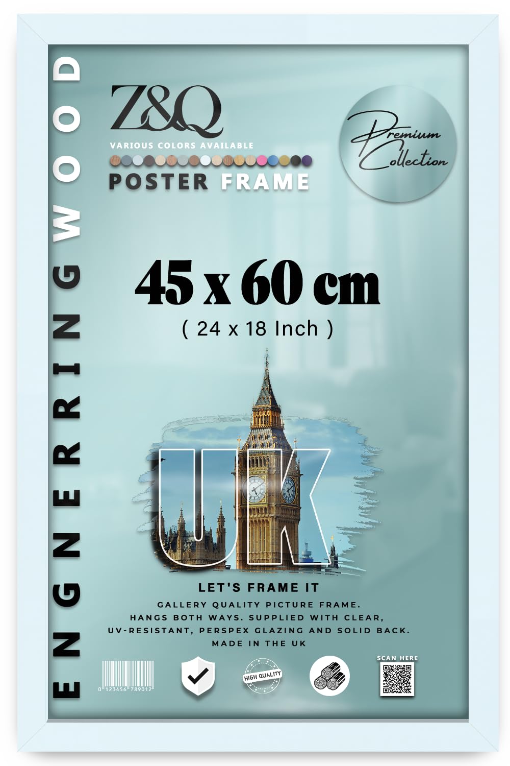 Z&Q - Stylish MDF Wood (45 x 60 CM) Poster Frame | Ideal for 24 x 18 Inch Portrait/Landscape Display Perfect for Wall Gallery Décor, Art [ White ] — image 1