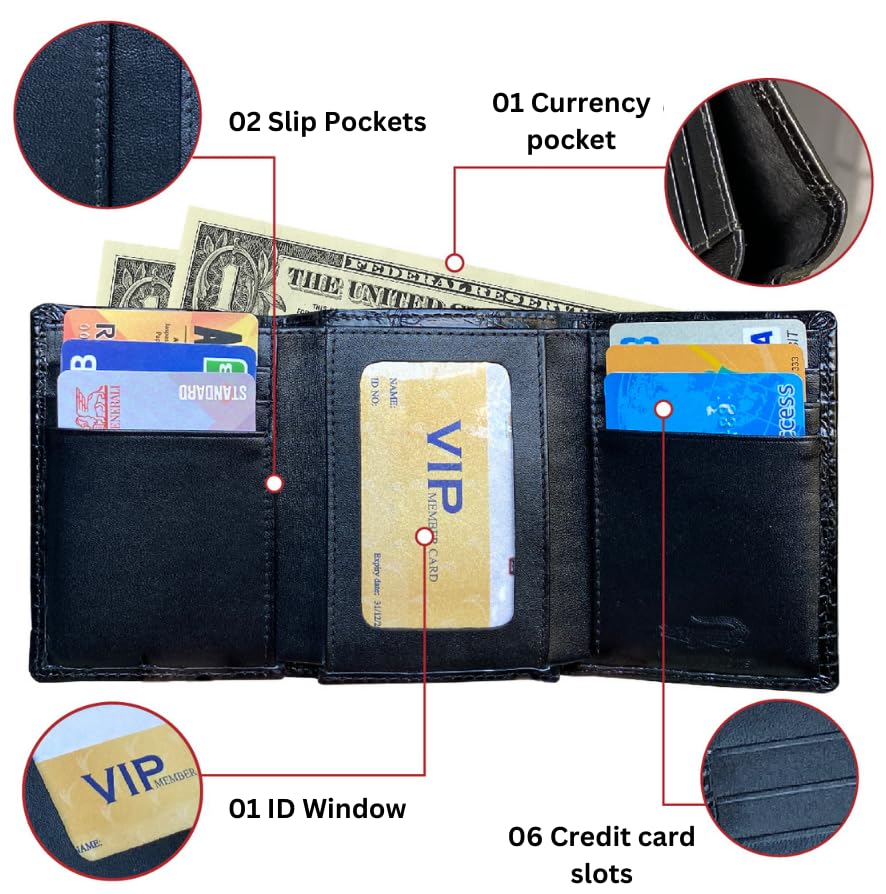 Custom Leather Trifold Wallet For Men Personalized Croc Extra Capacity Triple Fold Premium Card Holder RFID Blocking Handmade Gift For Dad Husband Anniversary Father's Day Birthday Christmas Handmade4