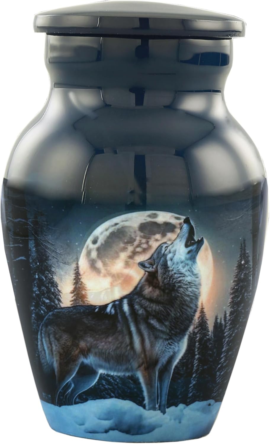 Midnight Wolves Handcrafted Keepsake Urn - 2 Mini Cremation Urns for Ashes Howling at The Moon Sharing Wolf Moonlit Memorial Token (Keepsake Urns Set of 2), Dark Blue