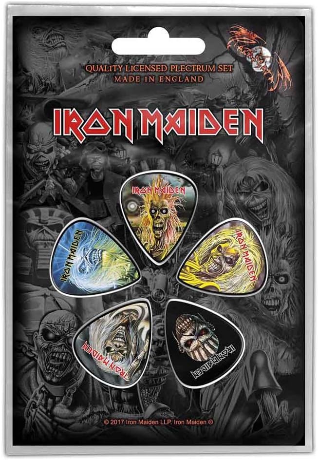 Iron Maiden Guitar Pick Plectrum Pack X 5 The Faces Of Eddie Official One Size
