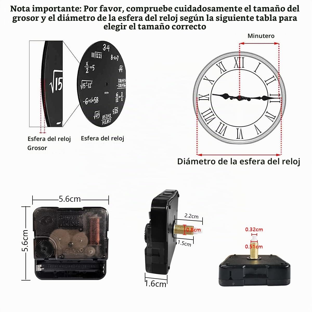 Mecanismo Reloj de Pared, 6 Piezas Mecanismos de Movimiento de Relojes | Maquinaria de Reloj a Pilas con 6 Juegos Puntero para DIY Reparación Reloj Pared Reemplazo Piezas (22mm)