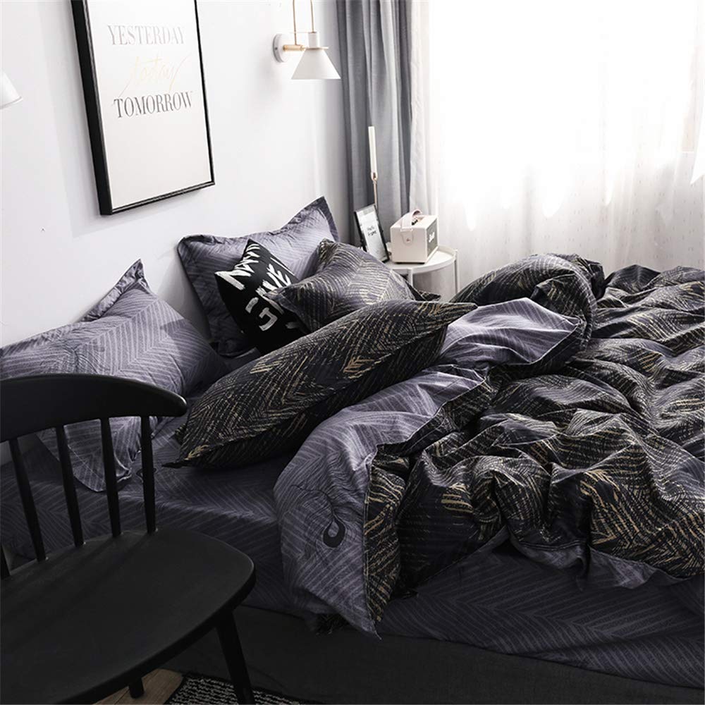 Lys Romantiques Luxueux Noir Et Or Parure De Lit 3 Pieces 1 Housse De Couette 220*240cm Et 2 Taies D'oreillers 63*63cm - Maison