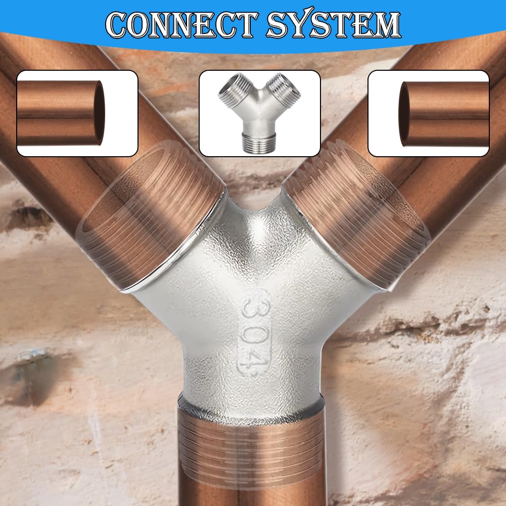 2x Edelstahl Y-Verteiler 3/8 Zoll - Für Warm- & Kaltwasser Aus Rostfreiem Stahl 304