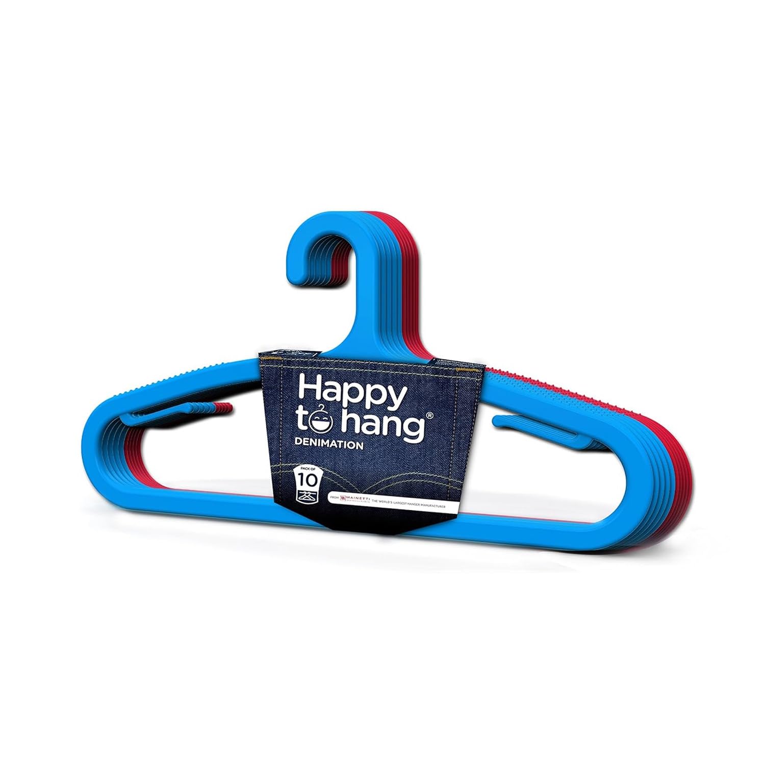 Happy To Hang Denimation 10 Piece Polypropylene Hanger, Blue and Red-image-24